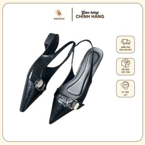 Giày bệt mũi nhọn khóa vuông đinh tán da mềm êm chân