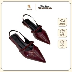 Giày đế bệt mũi nhọn nơ ngang mảnh da bóng