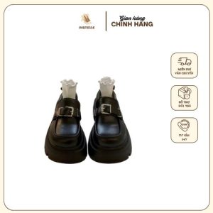 Giày oxford nữ đế cao 7cm da lì khóa vuông