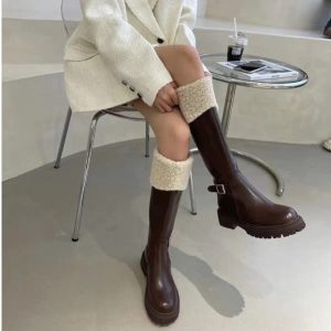 bốt đùi nữ cổ lông tuyết cao cấp